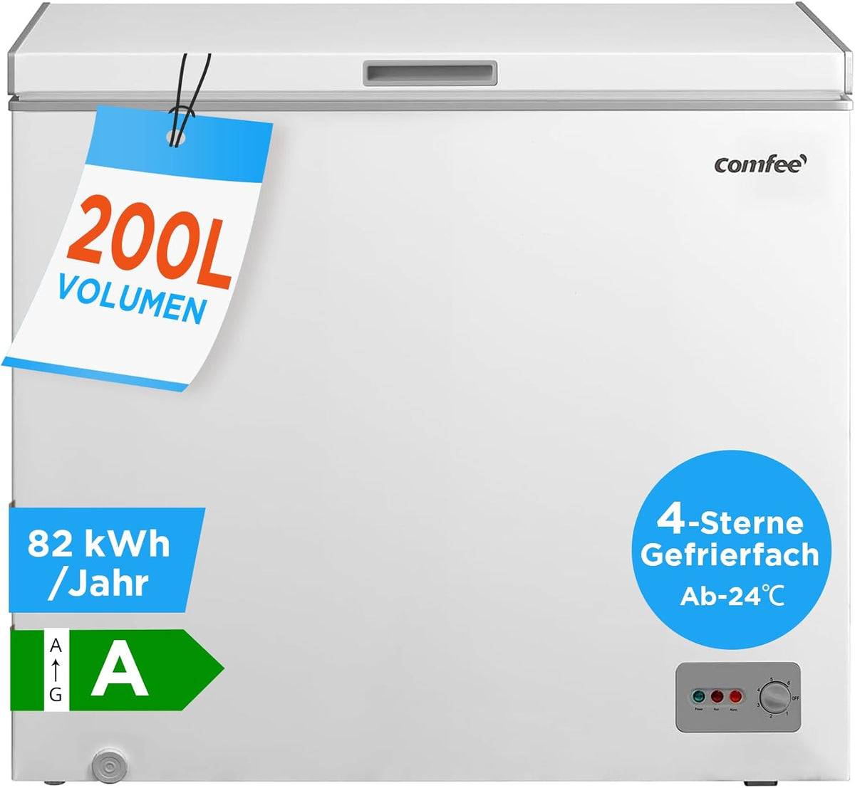 Cong¨¦lateur Comfee RCC201WH6, ¨¦clairage LED, 85 cm, 200 L, 41 dB, 6 niveaux, r¨¦glable, moteur Inverter