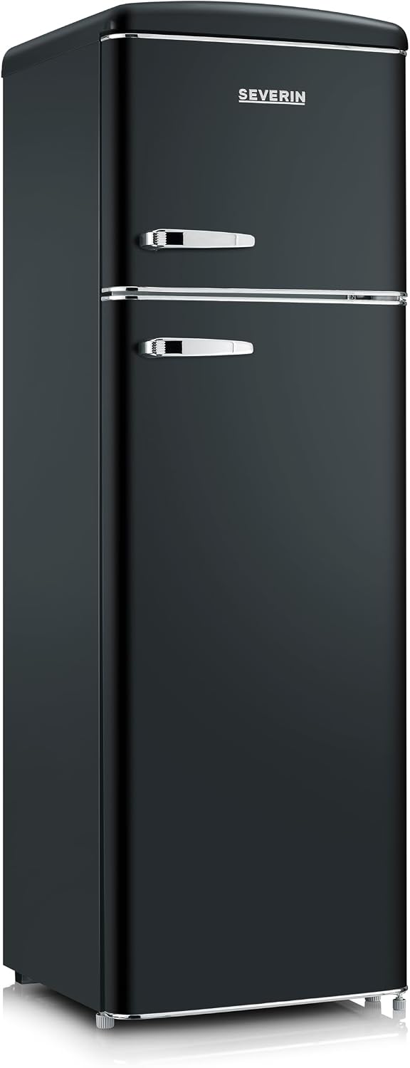 Severin R¨¦frig¨¦rateur, 55 cm, ¨¦clairage LED, verre, 246 L, 194 L, 52 L, 39 dB, 2 portes, RKG 8984, r¨¦glable, Noir mat, pose libre