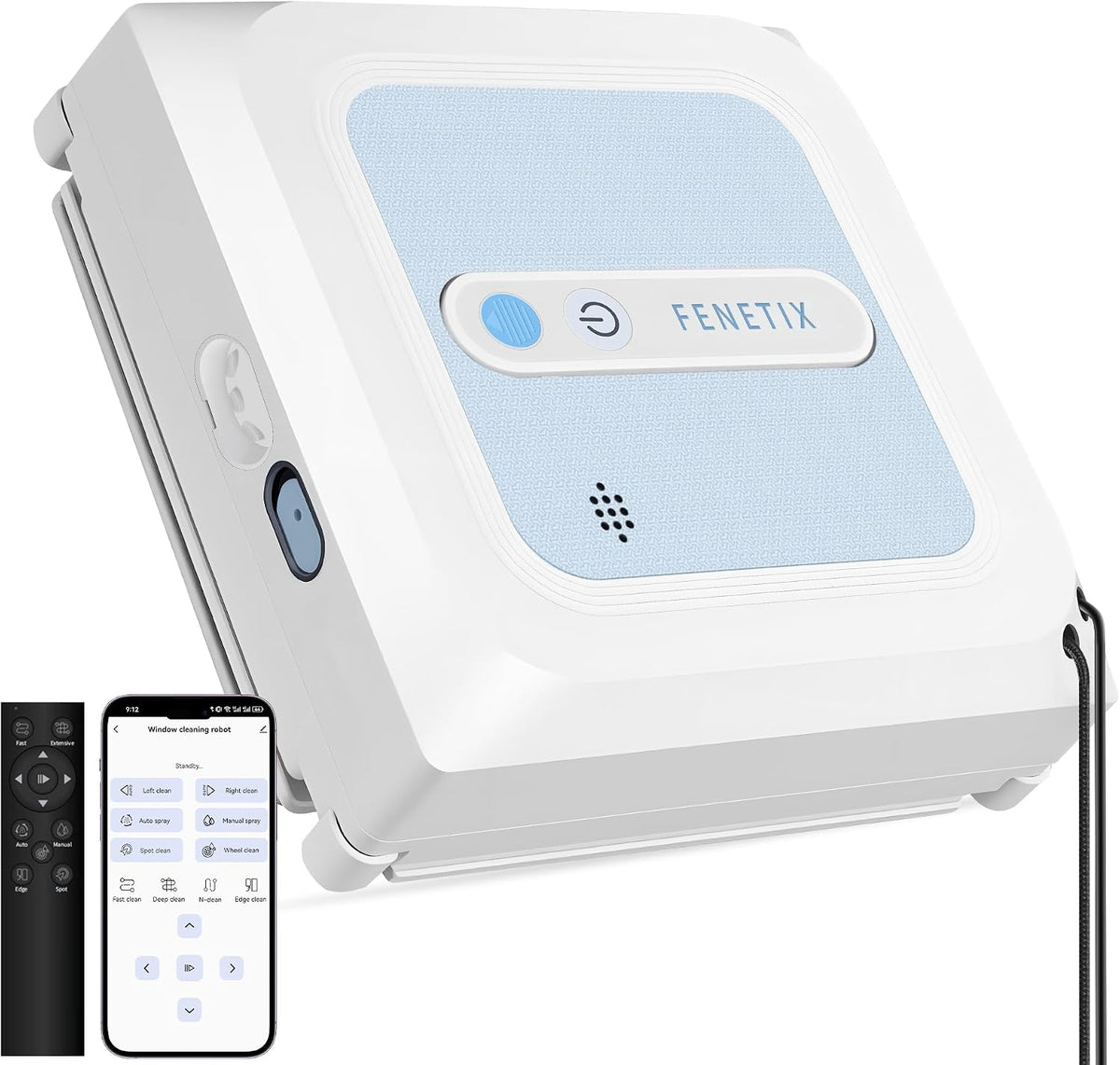 FENETIX Nettoyeur de vitres, Robot de Nettoyage de Vitres avec 6 Buses, verre, 6 Modes, pour Verre, 6000Pa YW756, Robot Lave-Vitre Intelligent