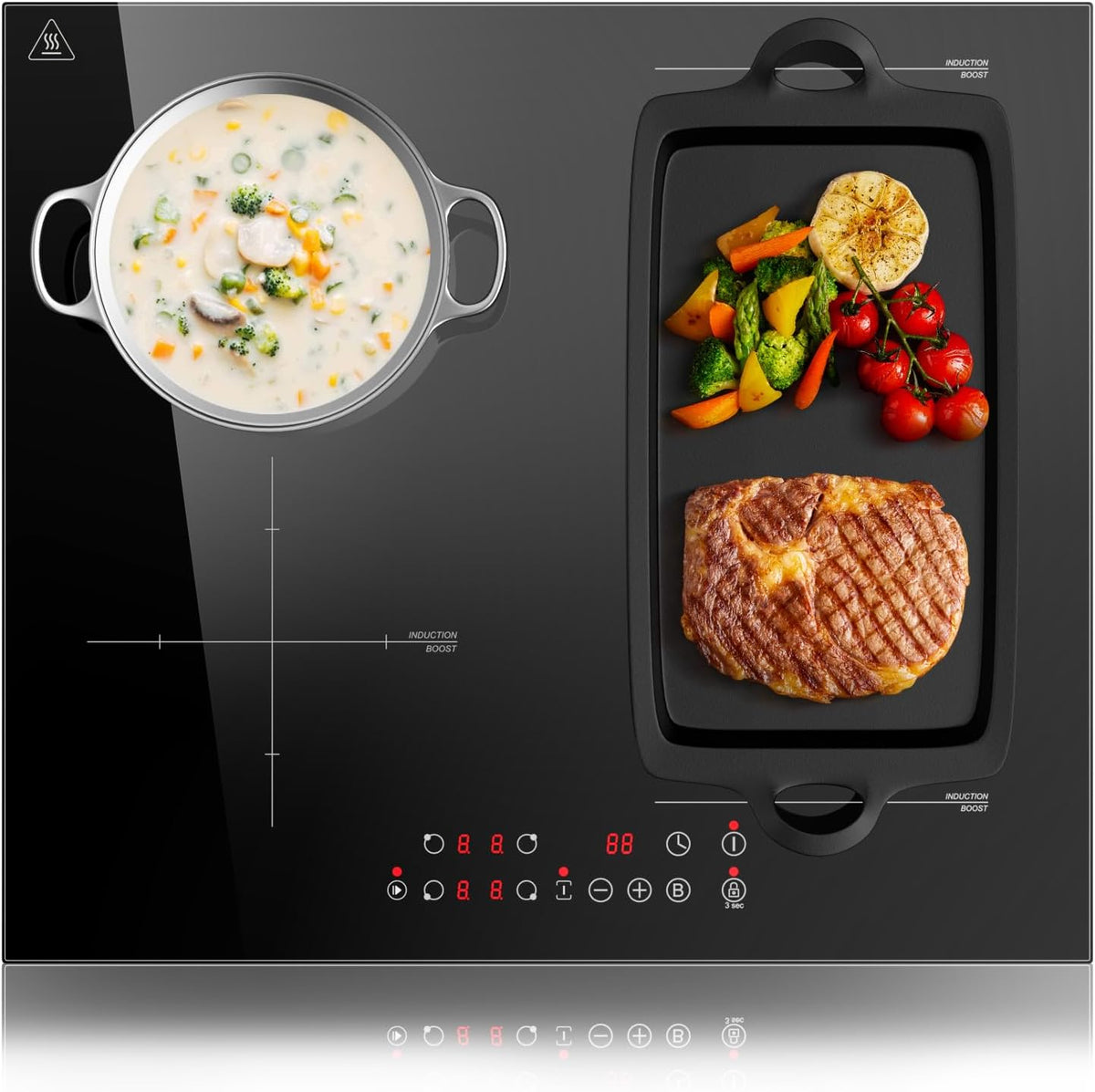KICHPOWER Plaque de cuisson, 9 Niveaux, 9 Niveaux de puissance, 60cm, 6000W, 1 Zone, 4 zones, Plaque Induction 4 Feux, minuterie