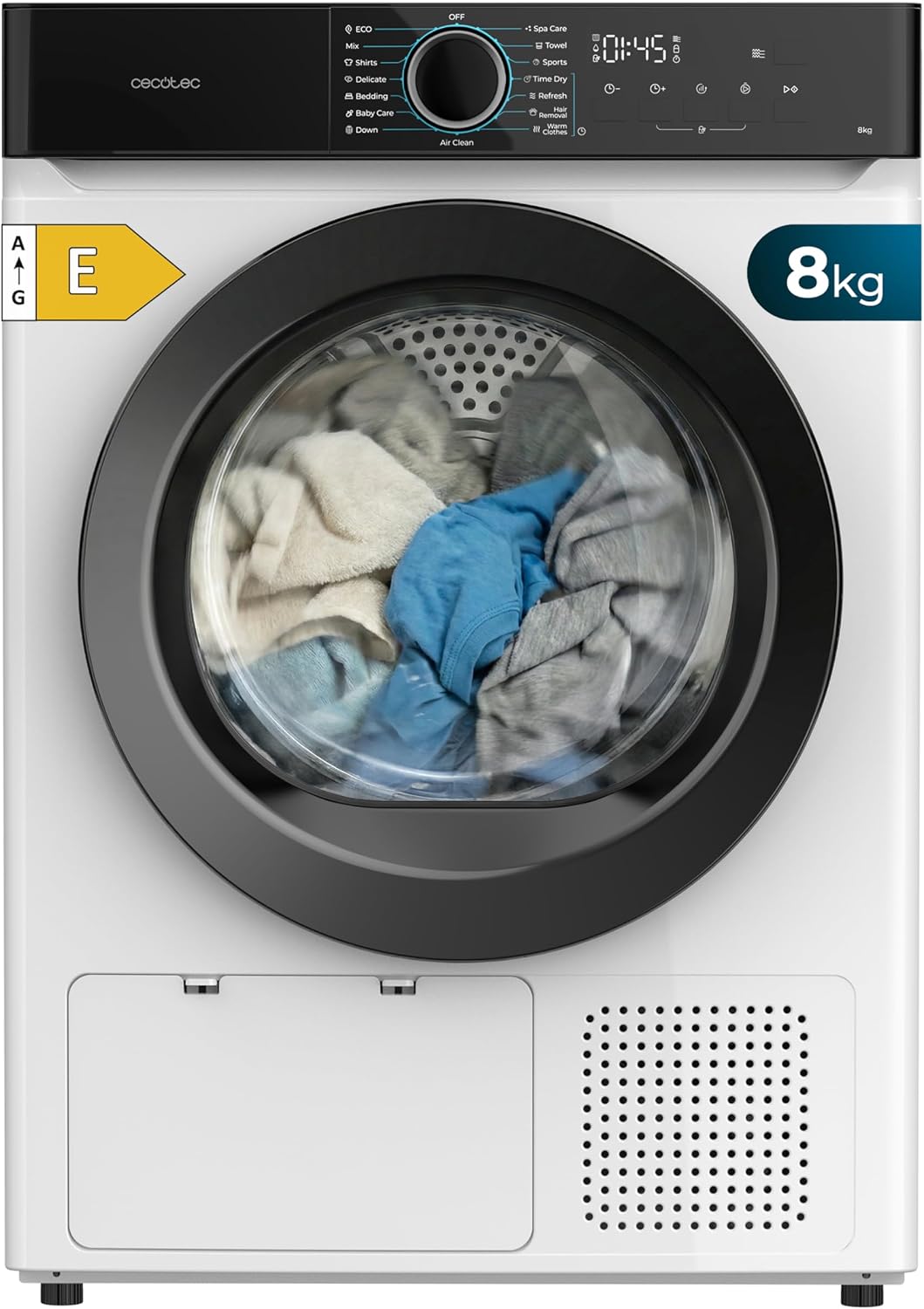 Cecotec S¨¨che-linge, 650 W, Accessoire pour Chaussures, 8 kg, 4 niveaux, 15 Programmes, Blanc, pompe ¨¤ chaleur, Classe E, Ancienne A++, SpaCare