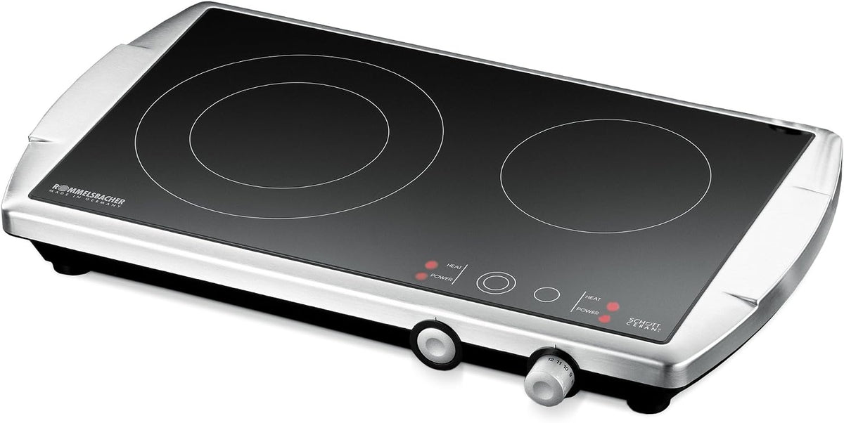 Rommelsbacher Plaque de cuisson, 210 mm, Acier inoxydable Comptoir C¨¦ramique 2 zone(s), 2200 W, 145 mm, 1200 W, verre