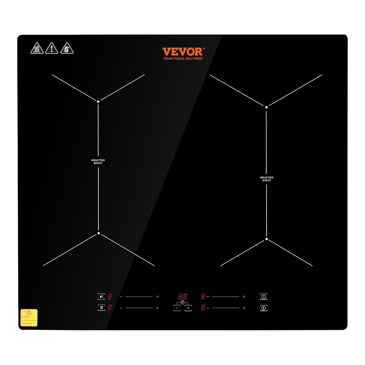 VEVOR Plaque de cuisson, 6800 W, acier inoxydable, 61 cm, 9 Niveaux, 240 V, 60 Hz, 4 br?leurs, 5 fonctions, encastrable, portable, minuterie