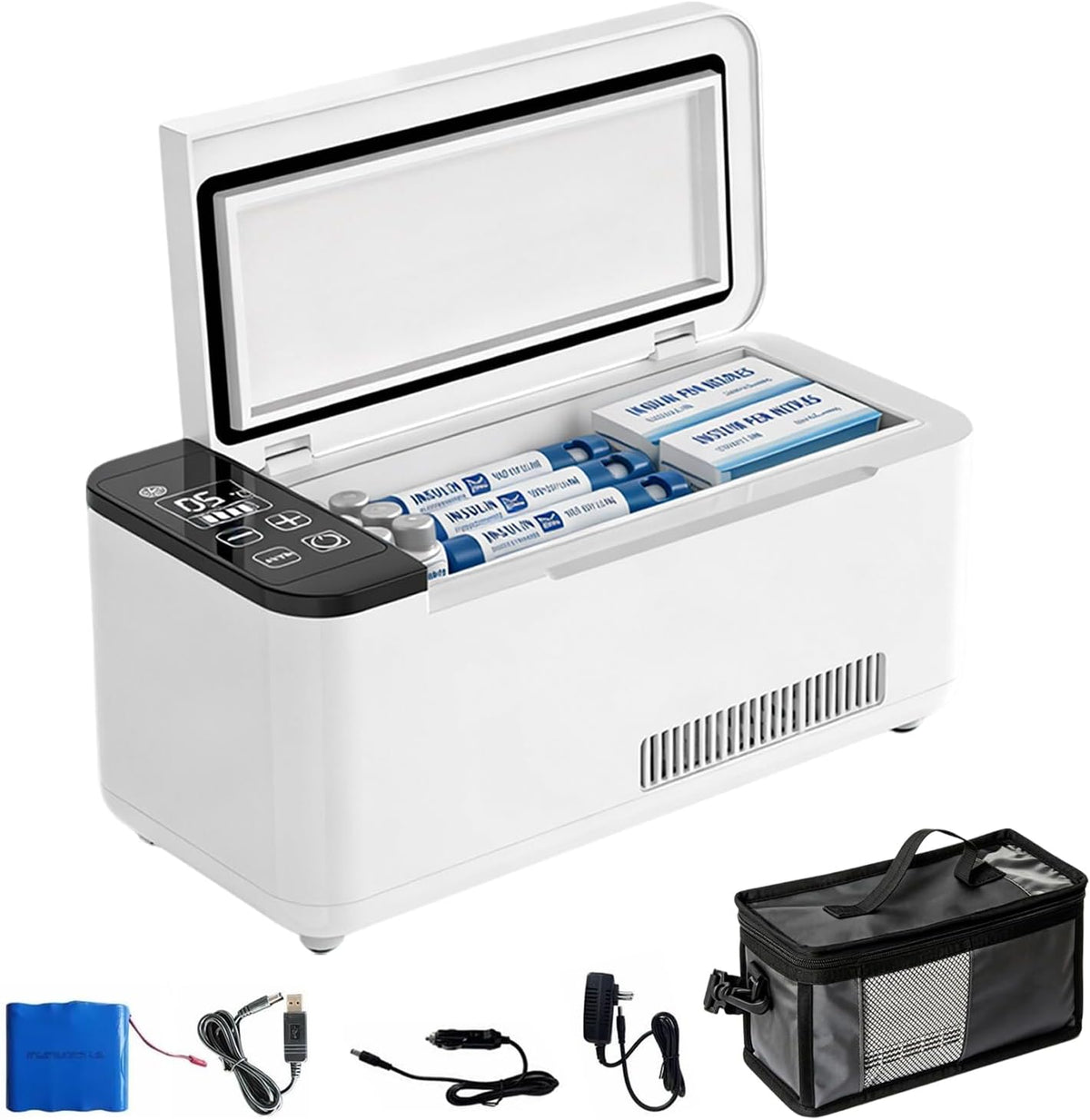 Mini r¨¦frig¨¦rateur, R¨¦frig¨¦rateur portable pour Insuline 0, 6 L, Glaci¨¨re M¨¦dicale avec Refroidissement Actif 2¨C8 ¡ãC et Batterie, TECKZOON, 46 mm