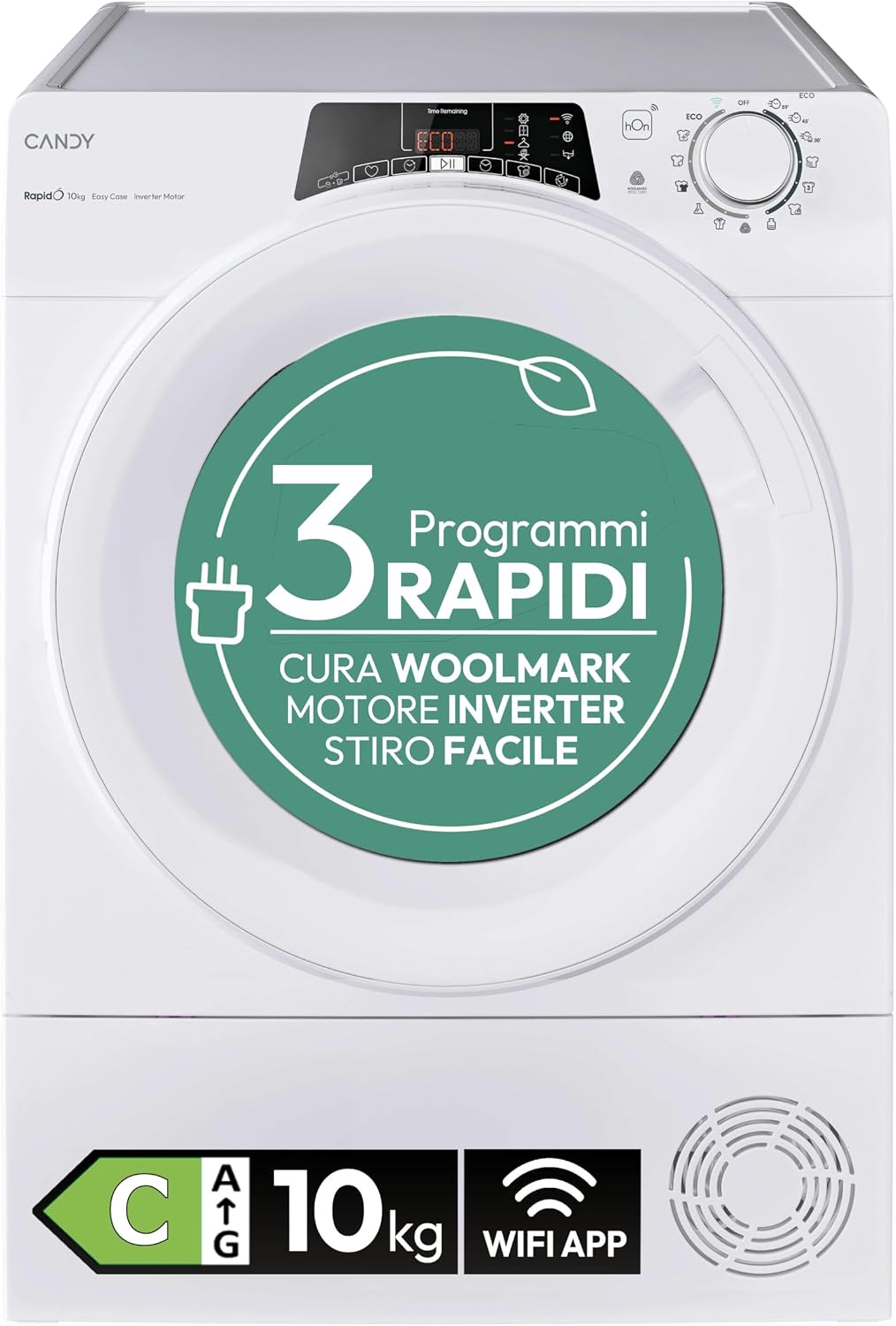 S¨¨che-linge avec pompe ¨¤ chaleur, 85 ¡Á 59, 6 ¡Á 58, 5 cm, Wi-Fi, CANDY, 10 kg, S¨¦choir 10 kg ¨¤ pompe ¨¤ chaleur, H x L x P cm, EH10N3TE-S