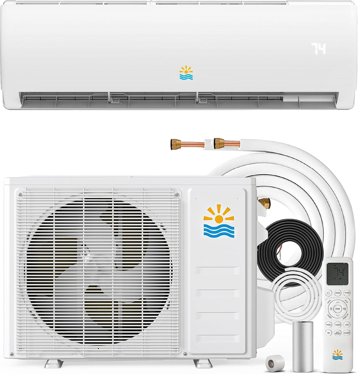 Rellytech Climatiseur split, 11500 BTU, t¨¦l¨¦commande, 29 dB, 29dB, 115V, ¨¦clairage LED, moteur Inverter, minuterie