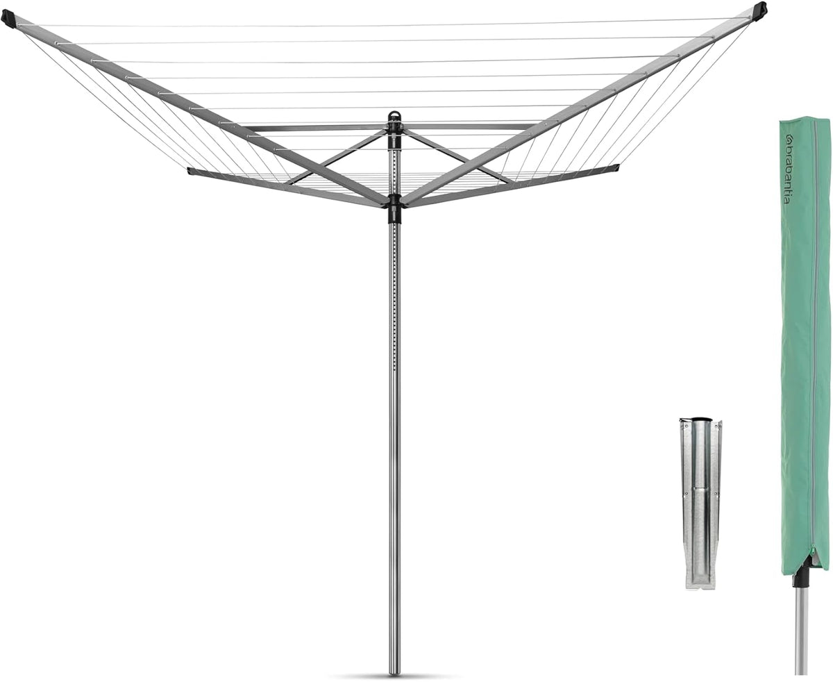 ¨¦tendoir, Douille en M¨¦tal ¨¤ Planter Dans le Sol, 295 cm, Brabantia, 187 cm, 45 mm, 50m, 4 bras 50 m, Gris M¨¦tallique, Antid¨¦rapantes, Pratique
