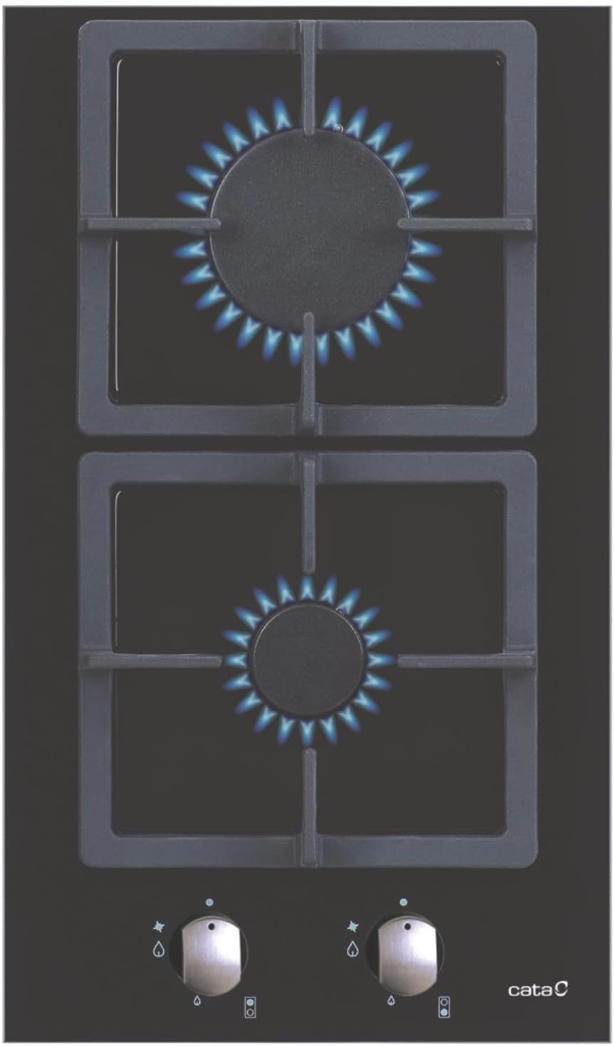 Plaque de cuisson CATA, 30 cm, Pr¨¦par¨¦e pour le gaz naturel, verre, Largeur 30 cm, 4 kW, 2 br?leurs, SCI 3002 BK, 2 br?leurs ¨¤ gaz