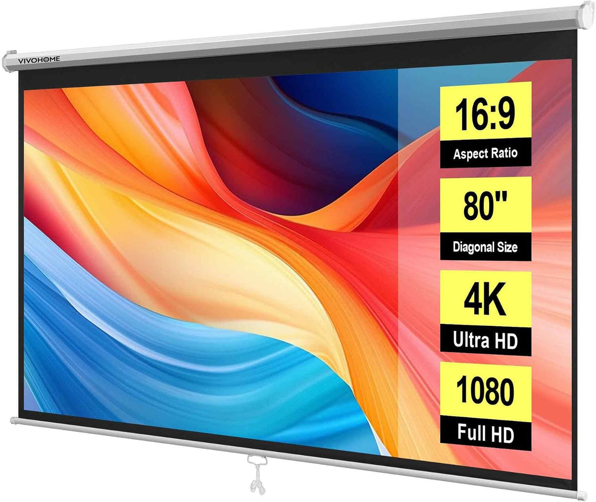VIVOHOME ¨¦cran de projection, 80 pouces, 70W, Blanc, Full HD, portable