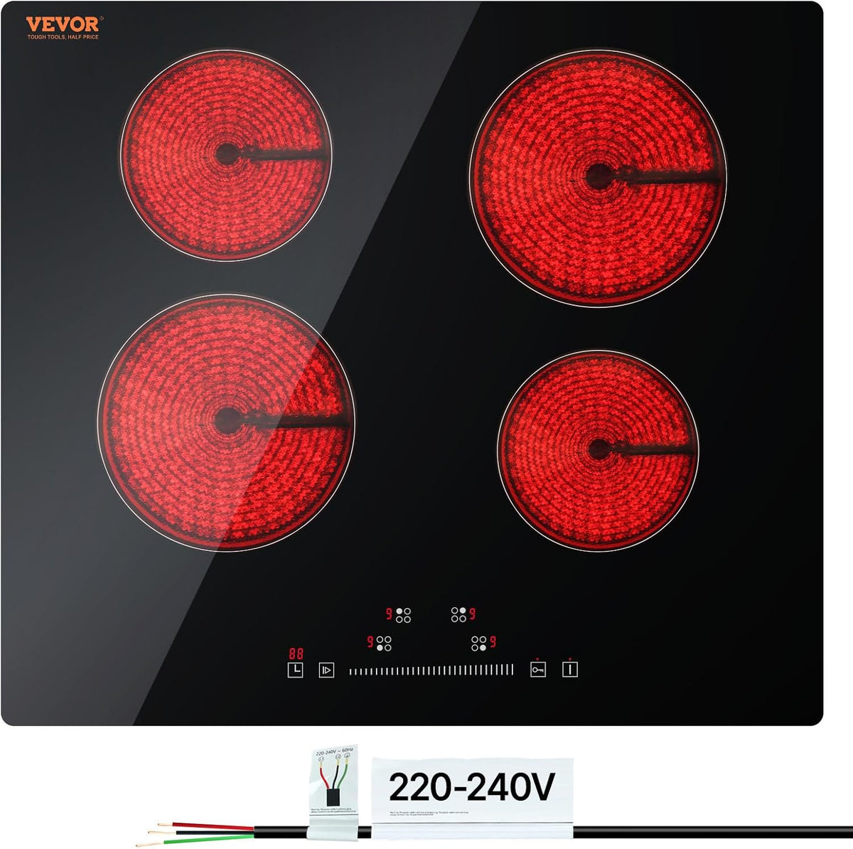 Plaque de cuisson, acier inoxydable, 9 niveaux de puissance pour Simmer Steam Slow Cook friture, 20.5 pouces, VEVOR, 24 pouces, 3 pouces, 240V