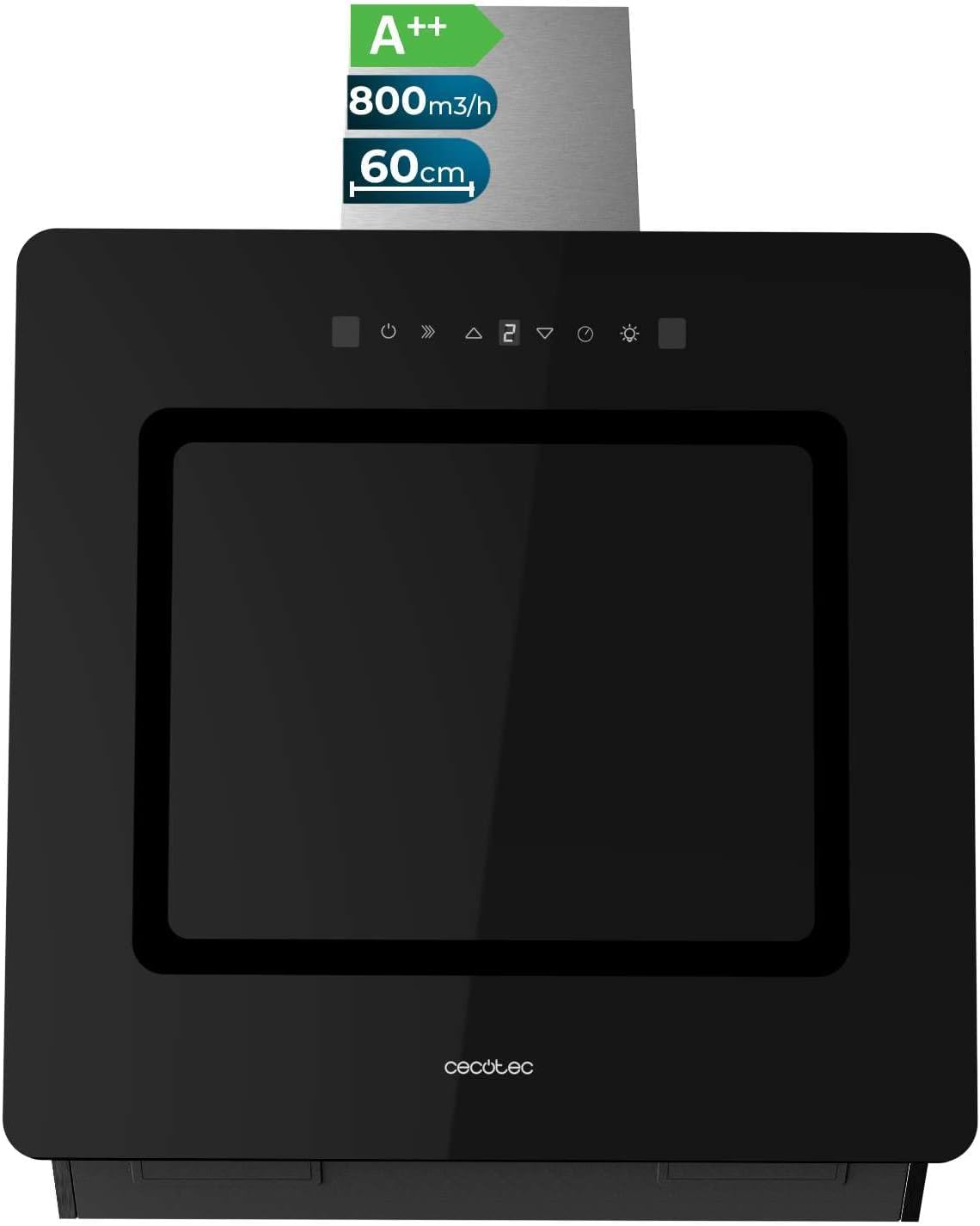 Hotte aspirante Cecotec 800m3, ¨¦clairage LED, 60 cm, acier inoxydable, 3 niveaux, 3 niveaux de puissance, 800m3/h, 210W, 60cm, verre