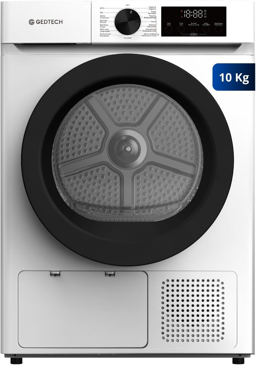 S¨¨che-linge, 10 Kg, GEDTECH, L60cm, 16 programmes, pompe ¨¤ chaleur, D¨¦part diff¨¦r¨¦, Grande capacit¨¦