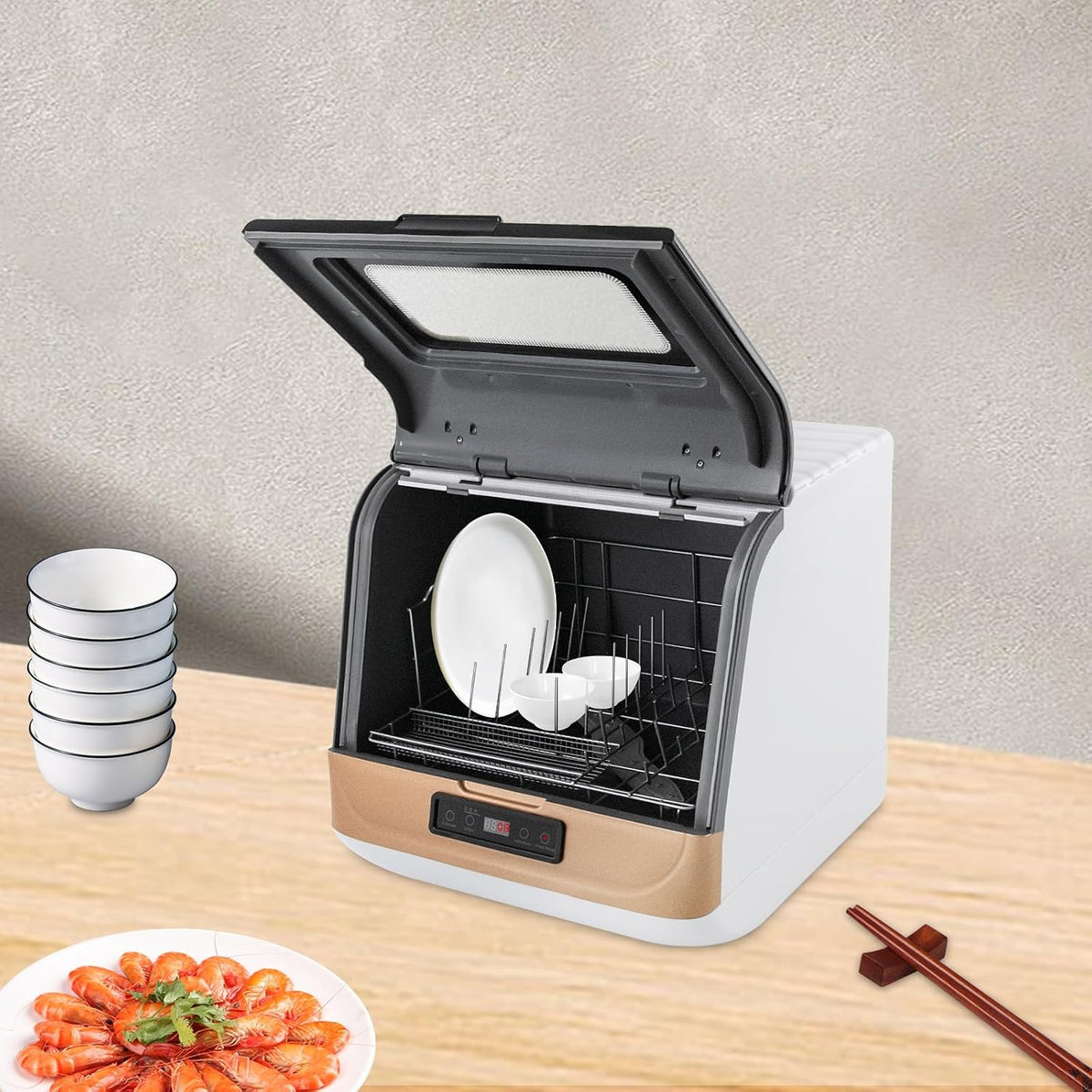 Lave-vaisselle CuCummoo, portable et Sans Installation, 3 Modes, Pour Petit Maison, acier inoxydable, 220V, 800W, 55¡ãC, 60¡ãC, 65¡ãC, Bateau