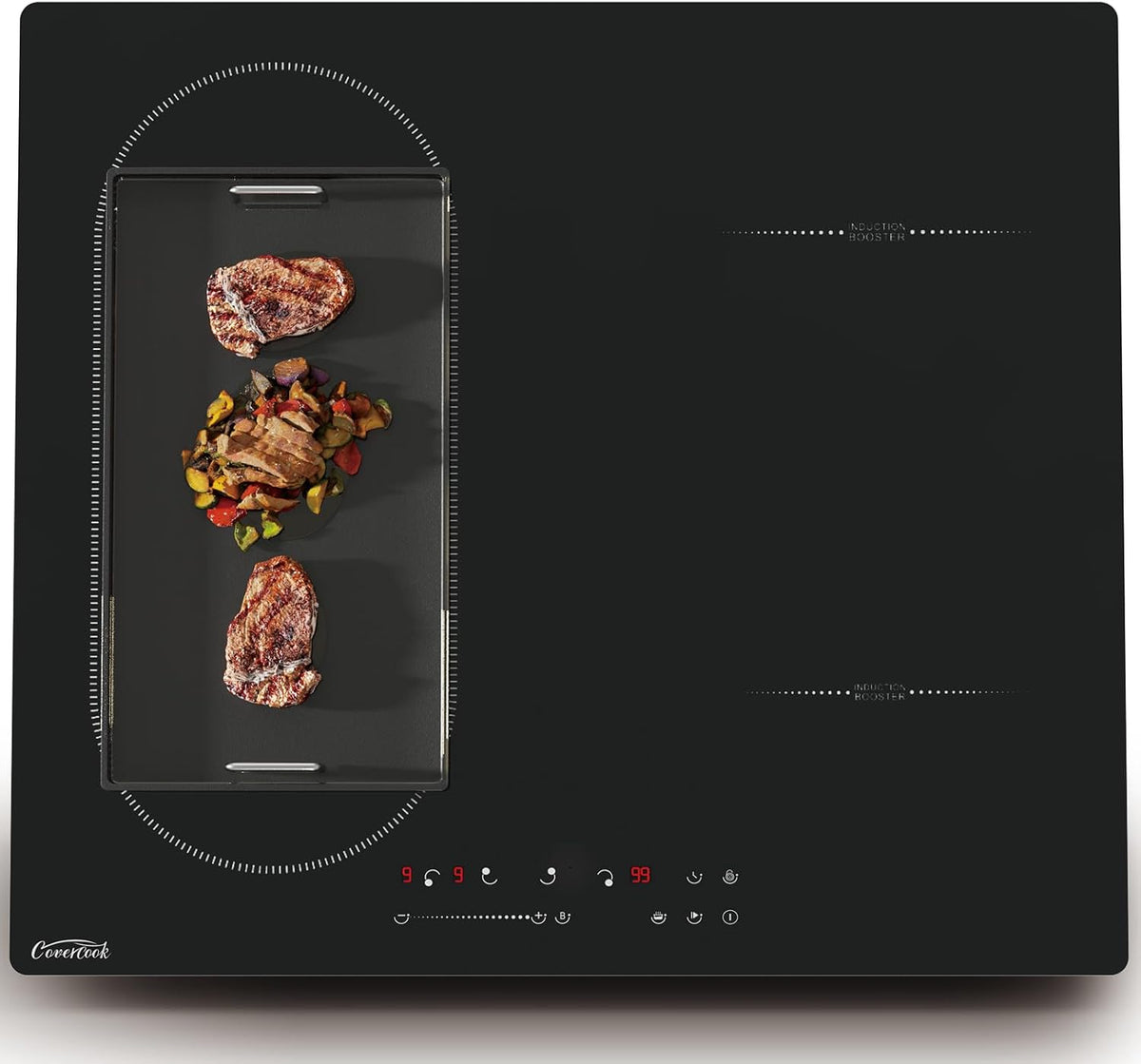 COVERCOOK Plaque de cuisson, 240 V, ¨¦clairage LED, acier inoxydable, 9 Niveaux, 9 Niveaux de Puissance, 220-240 V, 7000W, 4 foyers, 60CM, 240V