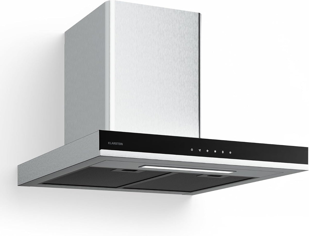 KLARSTEIN Hotte aspirante, 60 cm, ¨¦clairage LED, acier inoxydable, Hotte Cuisine Murale, 3 Vitesses, 3 Vitesses + Boost, 881, 6 m3/h