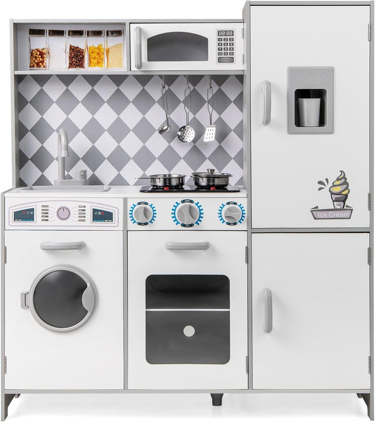Cuisine jouet, 91 ¡Á 30 ¡Á 102 cm, Cuisine en Bois avec lumi¨¨re et Son, Cuisine en Bois pour Enfants ¨¤ partir de 3 Ans, FANTASK, Four