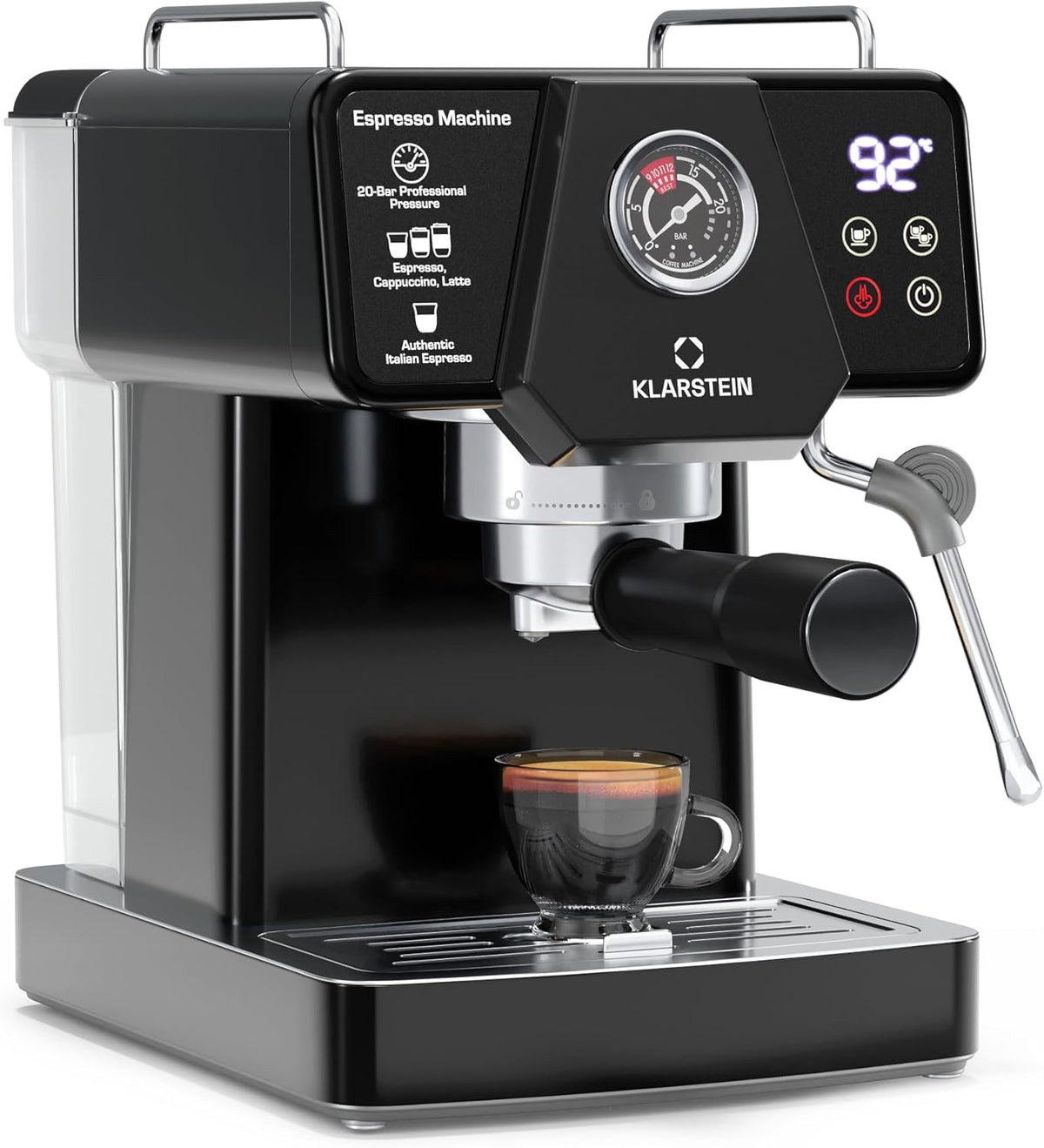 Machine ¨¤ caf¨¦ KLARSTEIN, acier inoxydable, 1350 W, pour expresso & caf¨¦ en poudre, 1, 8 L, r¨¦servoir 1, 8 L, design ¨¦l¨¦gant, 19 bars, buse vapeur