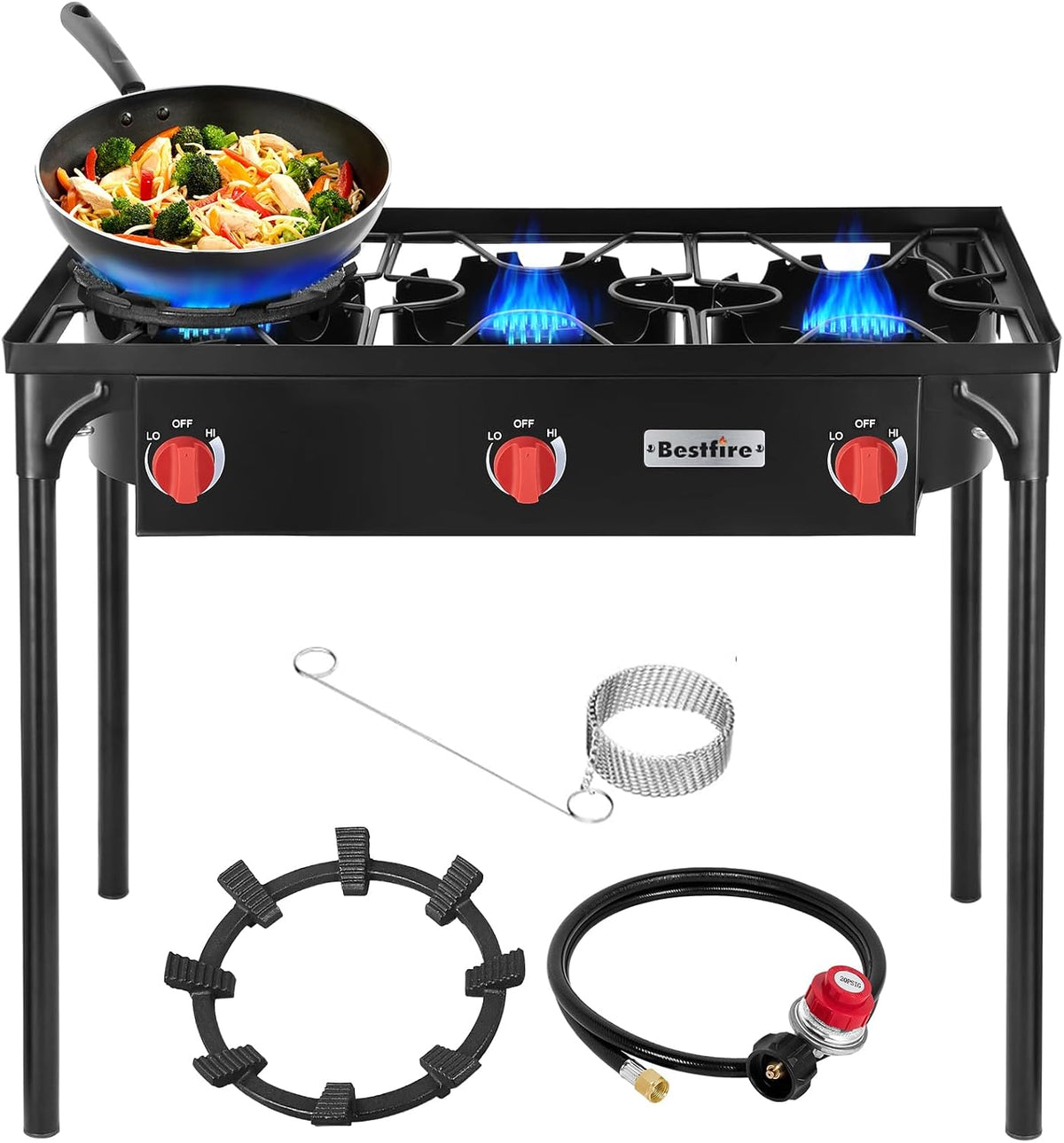 BESTFIRE R¨¦chaud de camping, 225, 000 BTU, 75, 000 BTU, 225, 000 BTU Propane, 3 br?leurs, portable, fonction gril