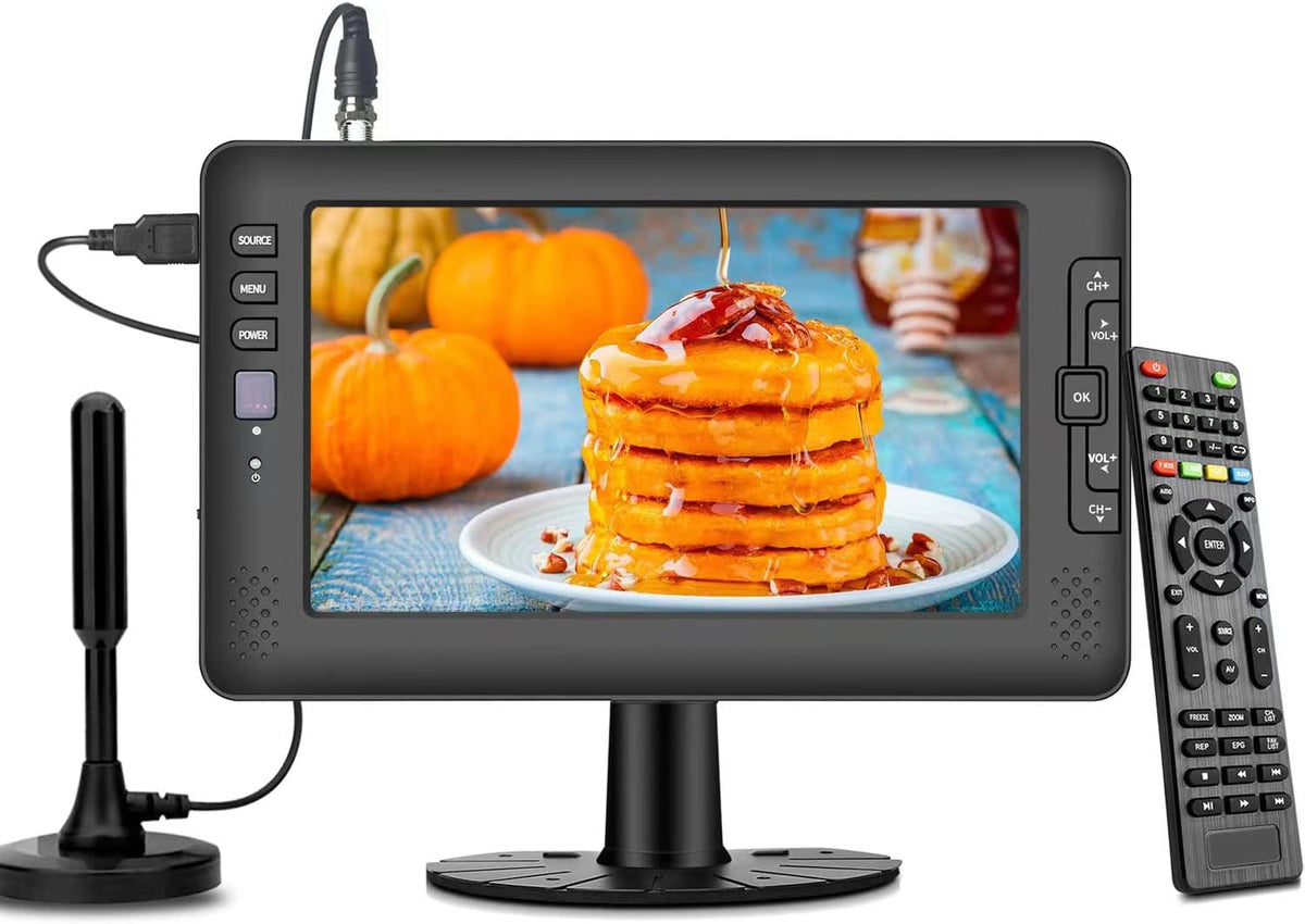 T¨¦l¨¦viseur Jexiop, t¨¦l¨¦commande, 9 pouces, Mini TV pour Camping, 12 V, t¨¦l¨¦vision int¨¦gr¨¦e ¨¤ Piles Rechargeables, 2500 mAh, Wi-Fi, Port USB