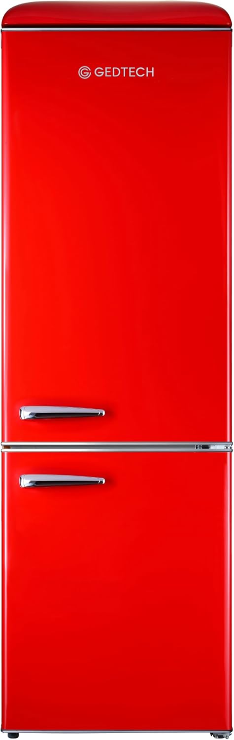 GEDTECH GCBV310RD Cong¨¦lateur, 310 L, Capacit¨¦ 310 L, Refrigerateur combin¨¦ vintage GCBV310RD, Rouge, Faible conso