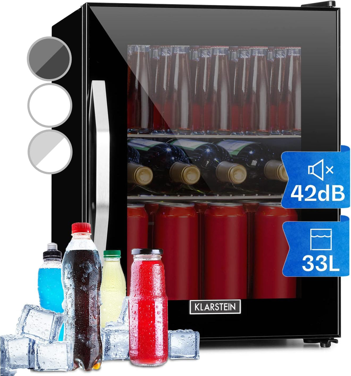 KLARSTEIN Mini r¨¦frig¨¦rateur, 33L, Mini Frigo de Chambre et Bureau pour Boisson, r¨¦glable, acier inoxydable, 10¡ãC, 2 ¨¦tag¨¨res, ¨¦clairage LED