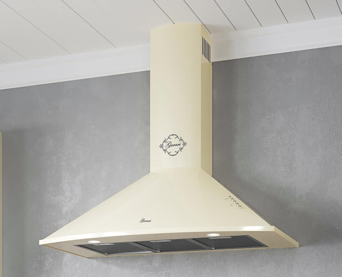 Gurari Hotte aspirante, 90 cm, ¨¦clairage LED, 119 cm, 120 mm, 206 W, 1000 m3/h, Hotte murale GCH C 046 BG 9, moteur de 1000 m3/h, cr¨¨me