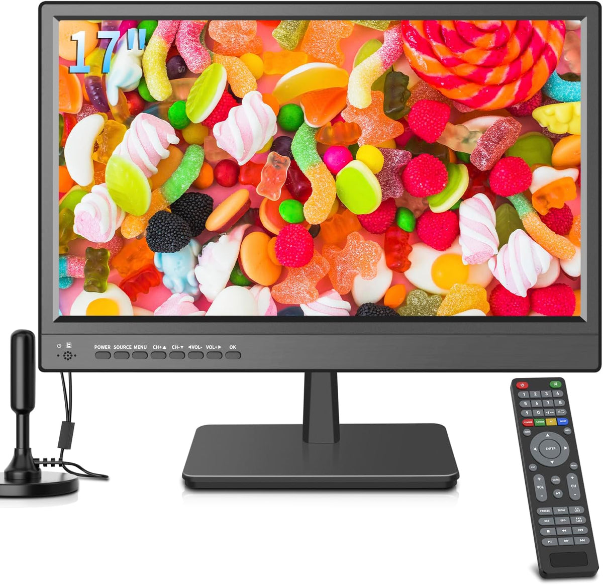 ZOSHING 1080P T¨¦l¨¦viseur, 17 Pouces, 12 Volts in et entr¨¦es HDMI-USB-VGA-Convient aux Camping, 220 V, TV 17 Pouces, 41cm, ¨¦clairage LED
