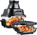 COSTWAY Friteuse sans huile, Friteuse ¨¤ air avec 2 R¨¦cipients en Verre Empilables avec Couvercles, 4 L, 1, 7 L, 1 500 W, 1500 w, 6 Programmes
