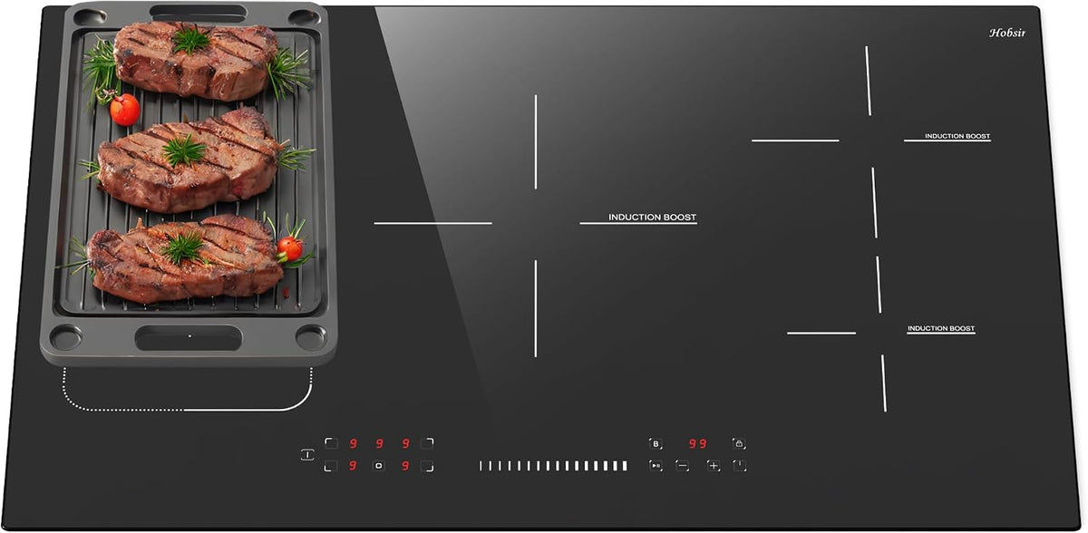 Plaque de cuisson Hobsir hob, 39, 2 ¡Á 21 cm, verre, 7200 W, 9 vitesses, 1800W, 2100W, 18cm, 5 Zones, 5 foyers, commande tactile, minuterie