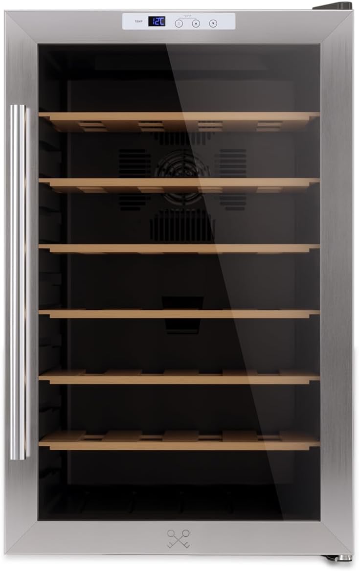 LES PETITS CHAMPS Cave ¨¤ vin, 70 L, R¨¦glable de 11 ¨¤ 18¡ãC, acier inoxydable, CAVC28, 70L, 28 bouteilles, 11¡ãC, 6 Etag¨¨res, No Frost