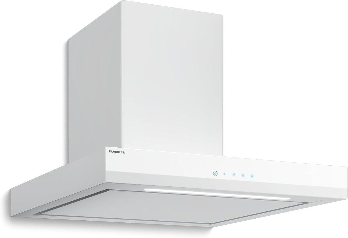 KLARSTEIN Hotte aspirante, 60 cm, ¨¦clairage LED, verre, Cuisine Moderne, 3 Vitesses, 600 m3/h, Blanc, Hotte Murale Silencieuse