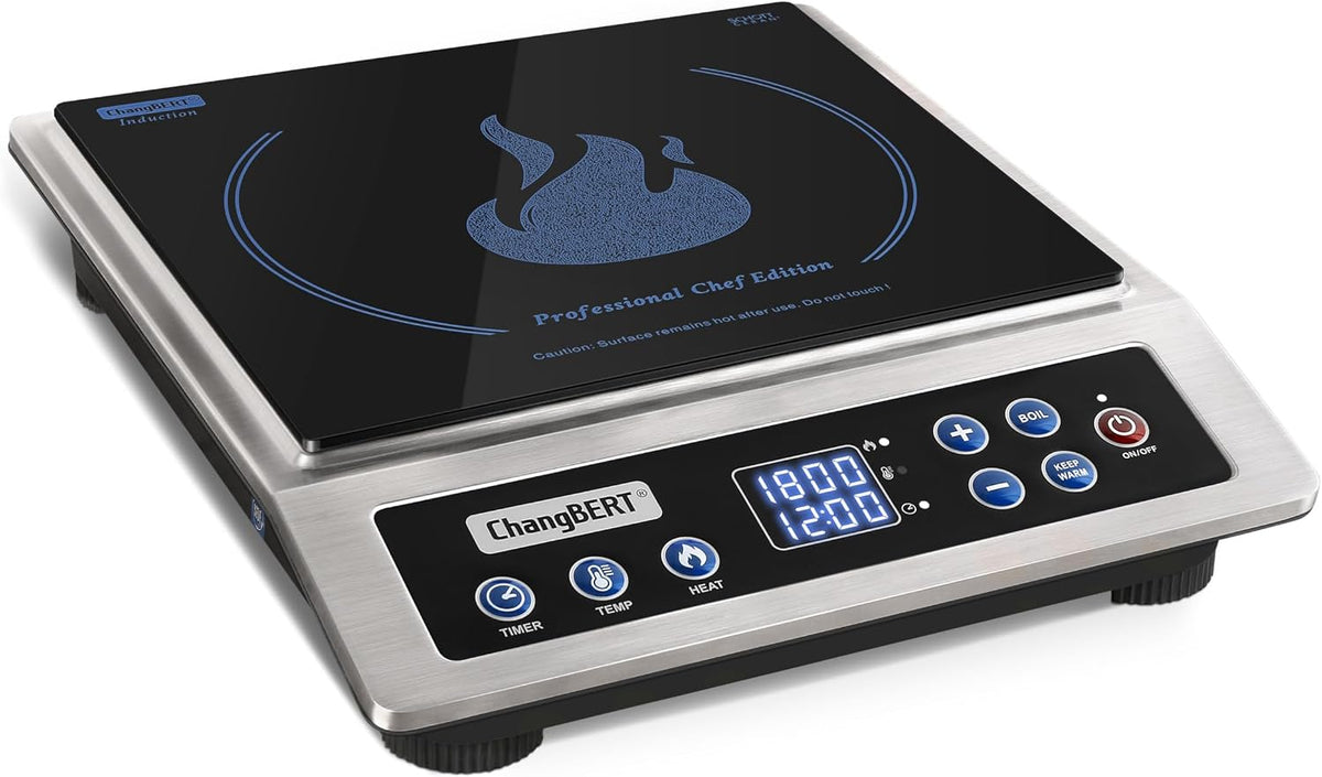Plaque ¨¤ induction, acier inoxydable, 1800W, CHANGBERT, 9 programmes, 18 programmes, portable, verre, NSF certifi¨¦ Stove