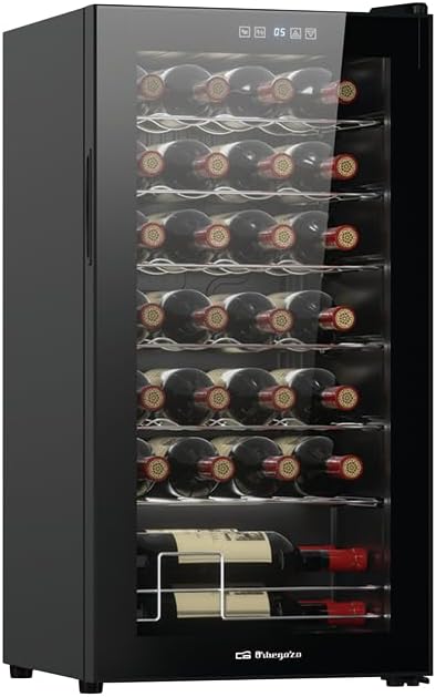 Cave ¨¤ vin, capacit¨¦ pour 28 bouteilles, ¨¦clairage LED, 430 ¡Á 840 ¡Á 450 mm, Orbegozo, 74 L, 39 dB, R600a, 18 ¡ãC, 240V, 60Hz, volume 74 litres
