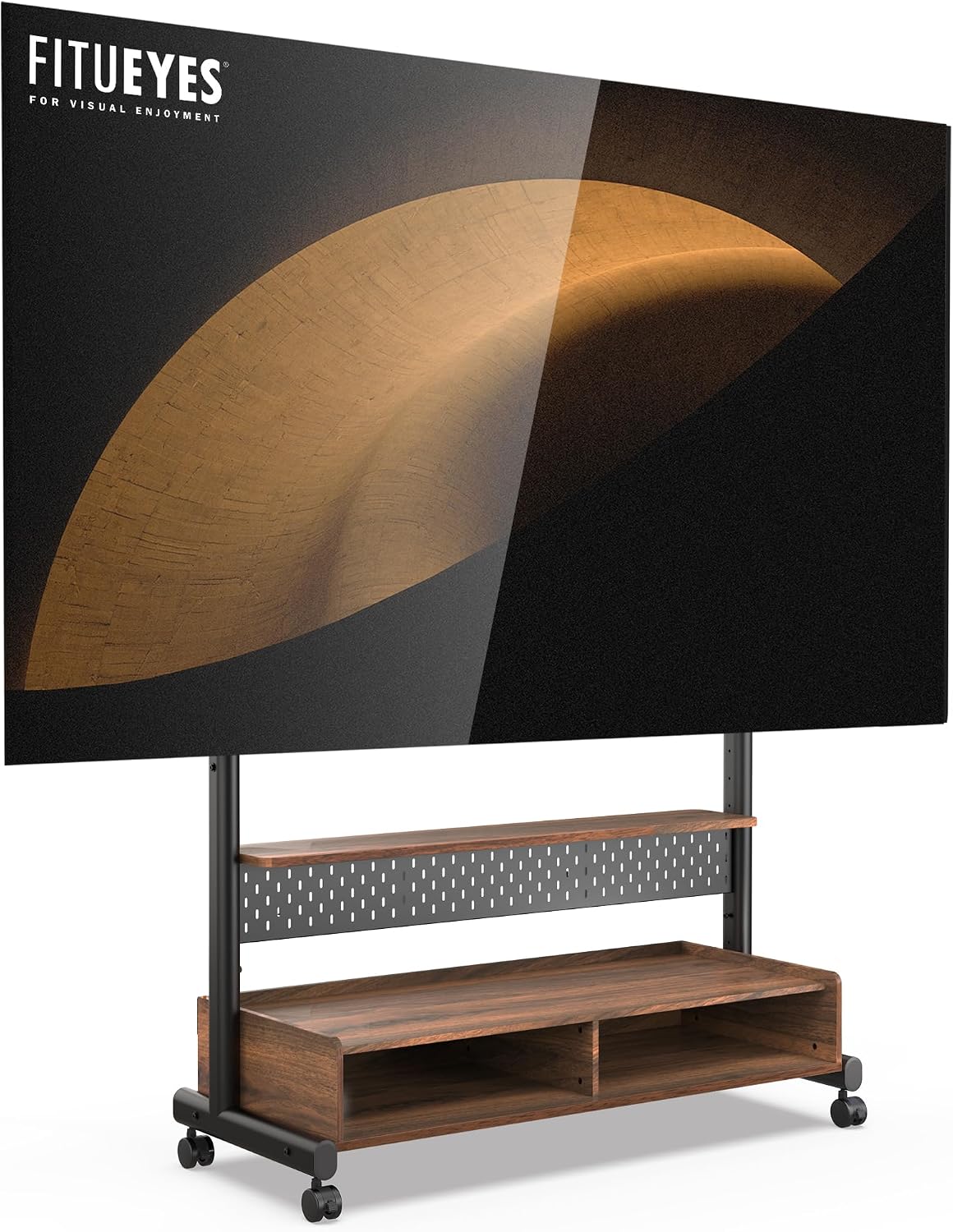 Support TV, 100 pouces, r¨¦glable, FITUEYES, 100 ¡Á 100mm, 850 ¡Á 600mm, 80kg, ¨¦clairage LED, r¨¦glable en hauteur, portable, Walnut