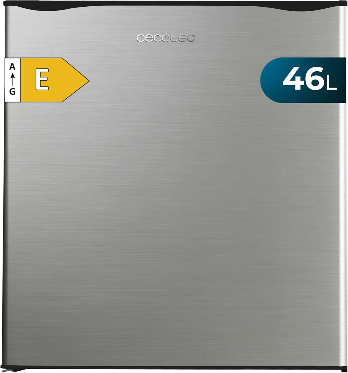 Cecotec Mini r¨¦frig¨¦rateur, 20000 L, acier inoxydable, classe ¨¦nerg¨¦tique E. Pour tous les espaces., 48 ¡Á 45 ¡Á 48, 7 cm, 48 cm, 46L