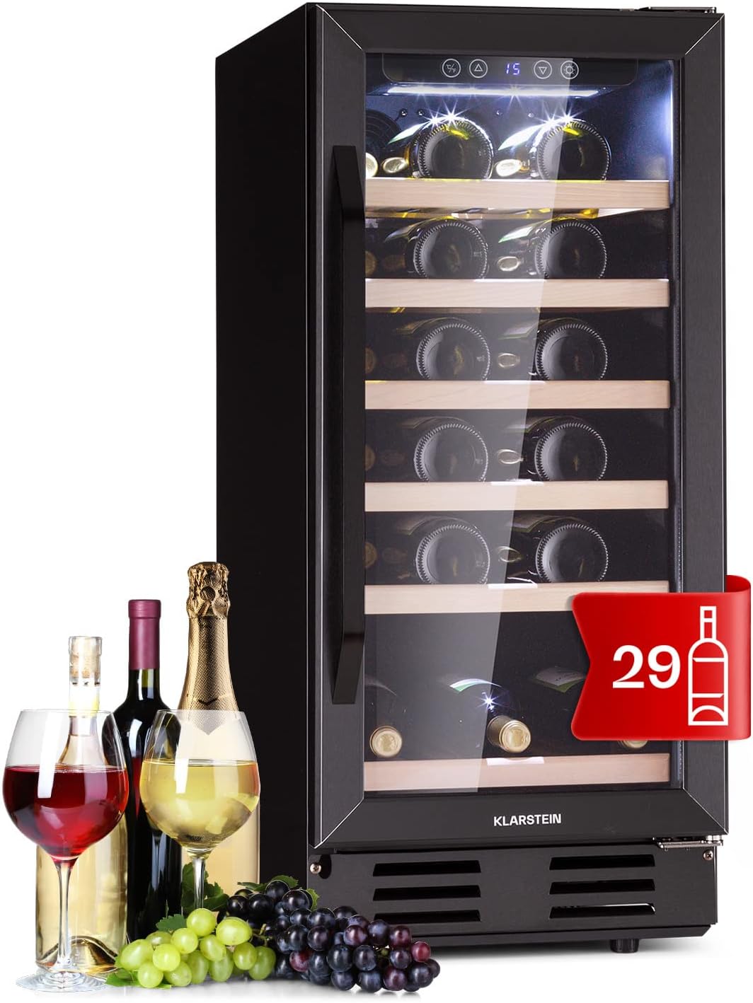 Cave ¨¤ vin, 18¡ãC, R¨¦frig¨¦rateur ¨¤ Vin avec Porte en Verre, acier inoxydable, KLARSTEIN, 31 Bouteilles, 29 bouteilles, 5-18¡ãC, Zone Unique