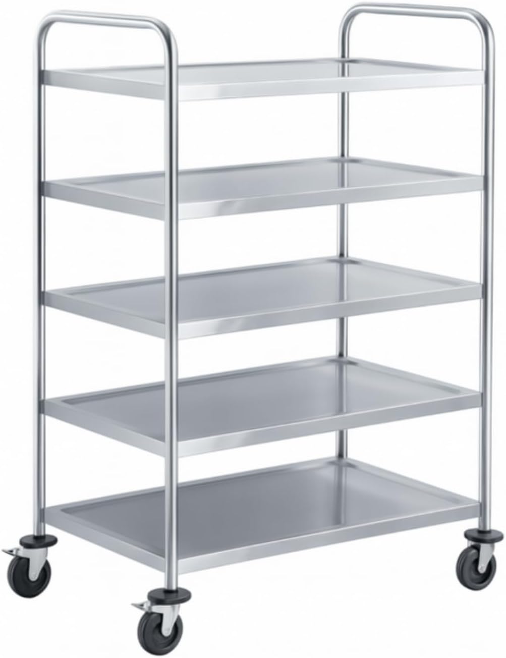 Chariot de service, 920 ¡Á 600 mm, Roues avec Freins, acier inoxydable, 150 kg, 820 ¡Á 500 mm, 5 niveaux, Charge 150 kg, 5 ¨¦tag¨¨res