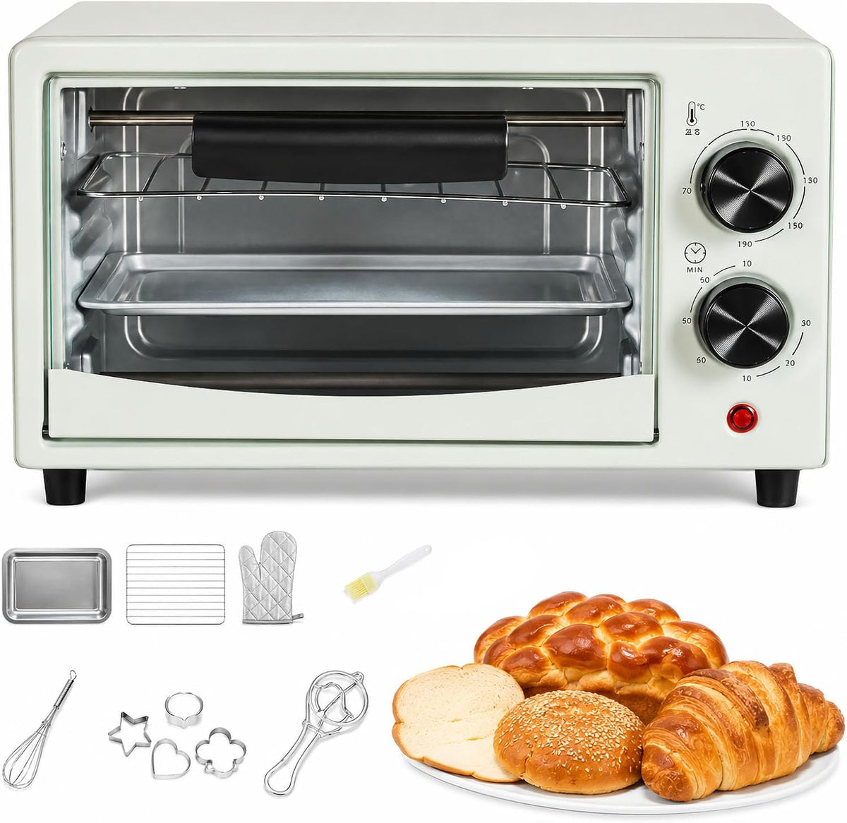Grille-pain, 12L, r¨¦glable, 33 ¡Á 18 ¡Á 20cm, 0¡ãC, 230¡ãC, 640W, Four ¨¦lectrique intelligent 12L