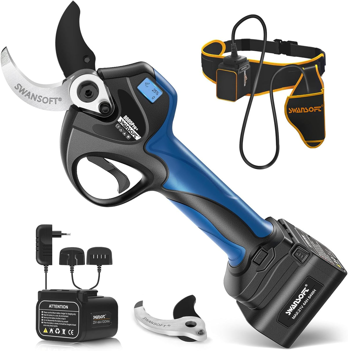 SWANSOFT S¨¦cateurset ciseaux, 8605PRO, 40mm, 21V, 1050W, 2Ah, 4Ah, 8605PRO Secateur Electrique Professionnel, 40mm 21V 4A+2A 1050W