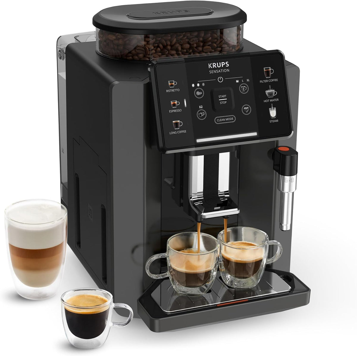 KRUPS Machine ¨¤ caf¨¦, 36, 4 CM, 1, 7L, 15 bars, commande tactile, r¨¦servoir d'eau, Sensation
