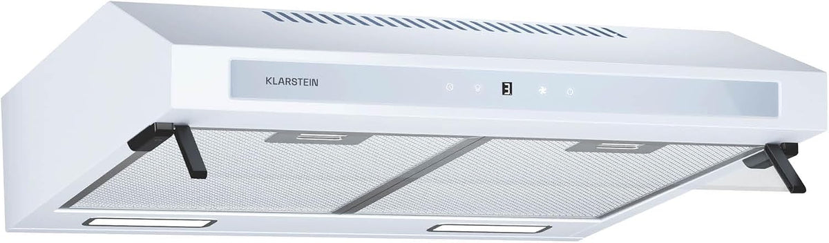 Hotte aspirante KLARSTEIN, ¨¦clairage LED, 60 cm, Hotte murale de cuisine 60 cm, 60 W, 13 cm, 2 MODES, 343 m3/h, 400 m3/h, filtre ¨¤ charbon