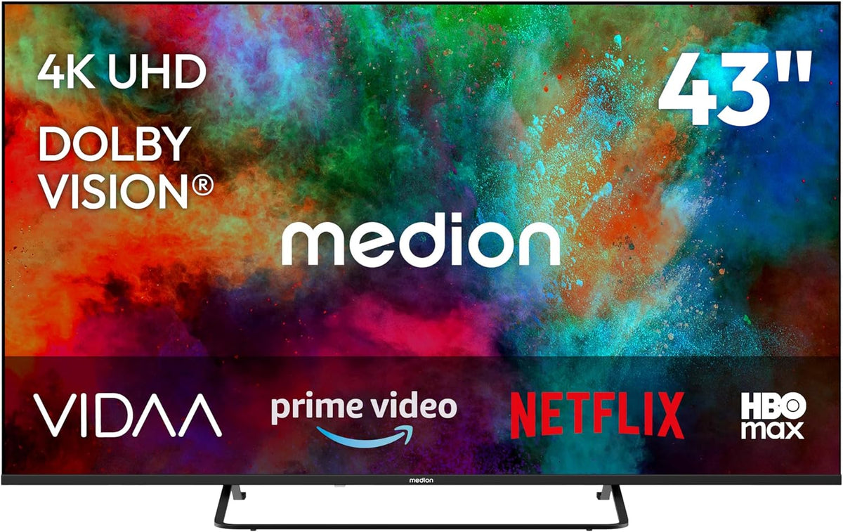 T¨¦l¨¦viseur MEDION MD843302, t¨¦l¨¦commande, 108 cm, 108cm, HDR10, Bluetooth, Wi-Fi, Dolby Vision, Dolby Atmos, Full HD