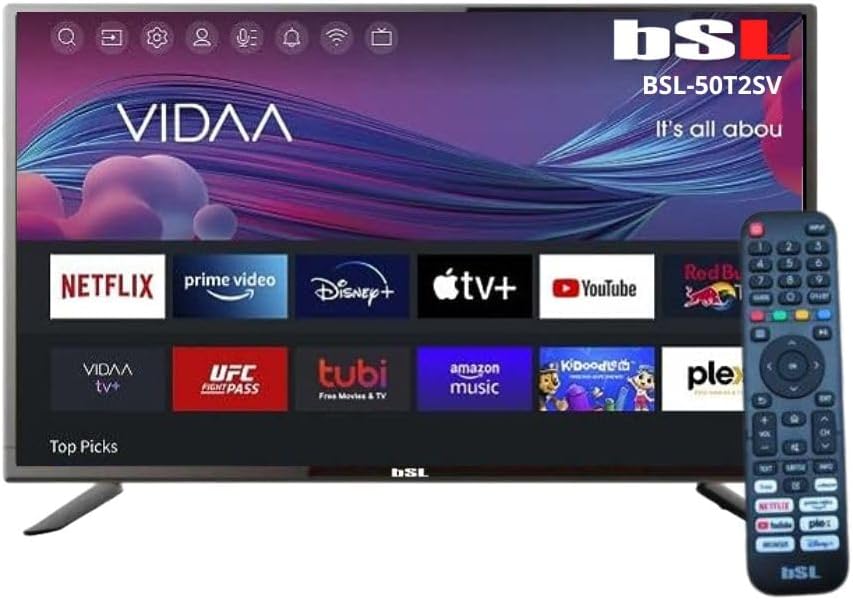 T¨¦l¨¦viseur BSL BEAUTIFUL SOUND LINE BSL-50T2SV RJ45, t¨¦l¨¦commande, 50 Pouces, Wi-Fi, Netflix, Disney +, Dazn, Prime, HDMI
