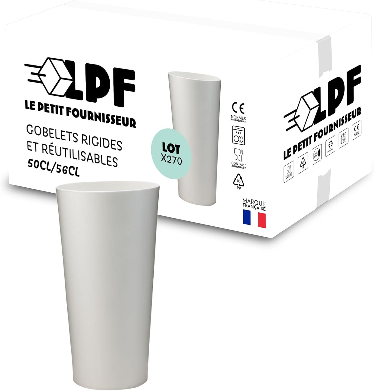 LPF LE PETIT FOURNISSEUR Lave-vaisselle, 50cl 56cl, Lot de 270 Gobelets r¨¦utilisables 50cl, 56cl ¨¤ ras-bord, Gobelets ¨¤ eau, bi¨¨re