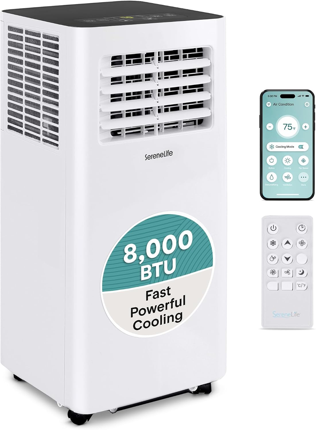 SereneLife SLPAC805W Climatiseur mobile connect¨¦ 8 000 BTU, 3-en-1, jusqu'¨¤ 300 pi2