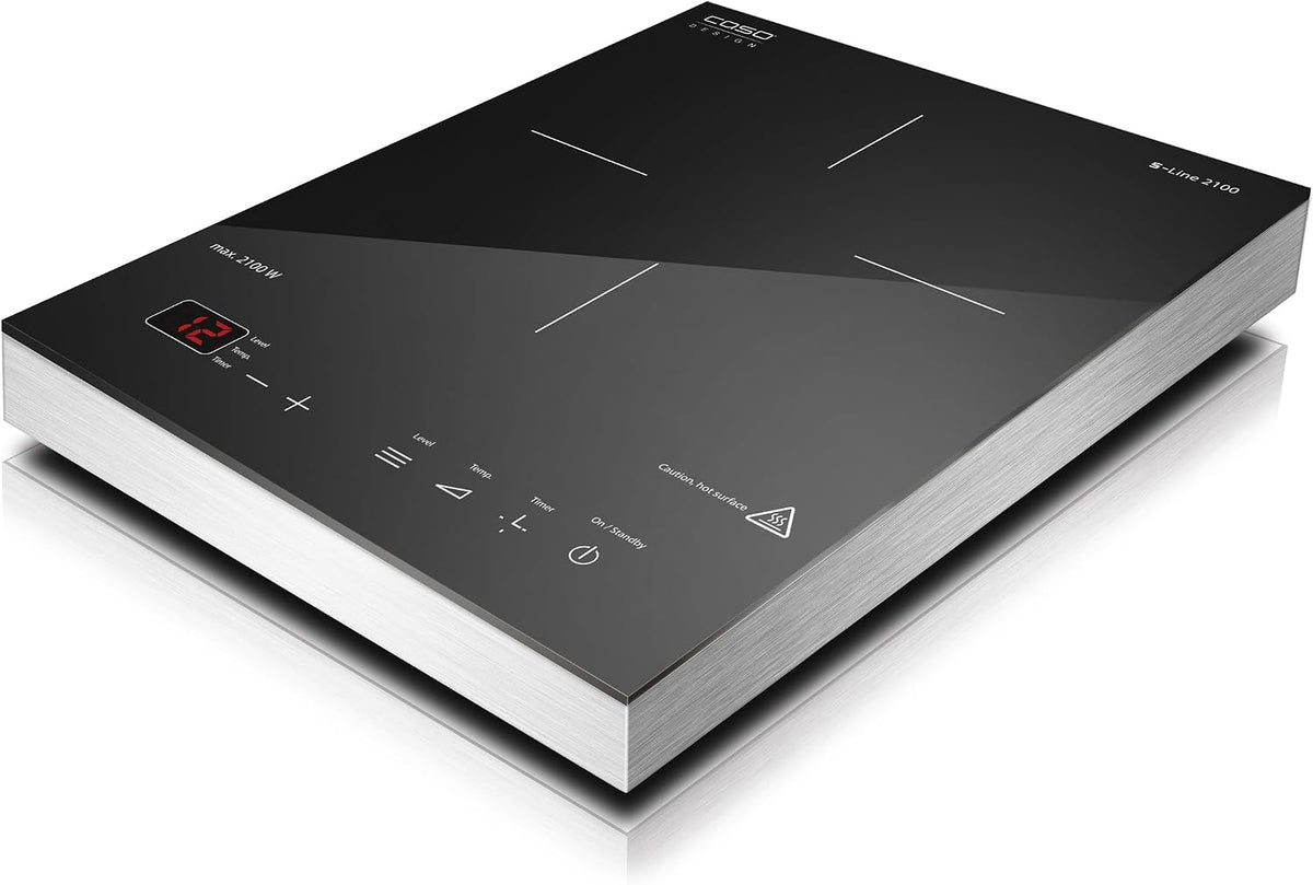 Caso Plaque de cuisson, 24 cm, r¨¦glable, acier inoxydable, 12 niveaux, Casseroles jusqu'¨¤ 24 cm, 240 ¡ãC, 2100 Watts, minuterie