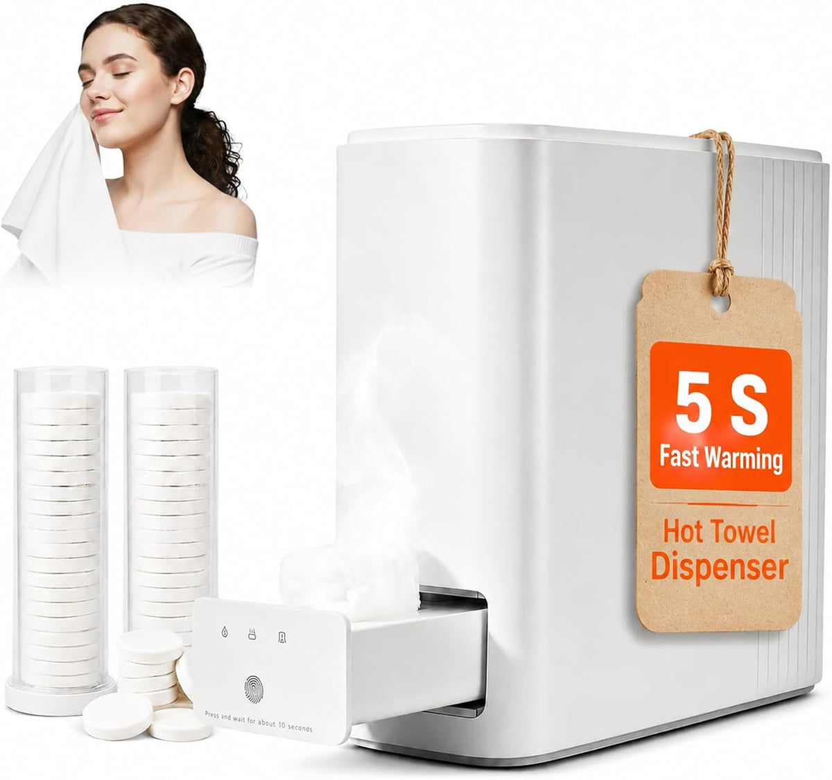 S¨¨che-serviette, Distributeur de serviettes chaudes pour le visage, 8, 39 pouces, chauffe-serviettes chauffant instantan¨¦ 5 s avec 40 serviettes