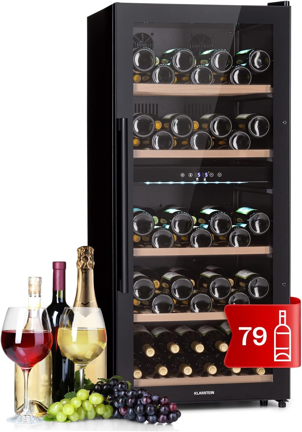 Cave ¨¤ vin, 18¡ãC, R¨¦frig¨¦rateur ¨¤ Vin sur Pieds avec Porte en Verre, acier inoxydable, KLARSTEIN, 91 Bouteilles, 79 bouteilles, 5-18¡ãC