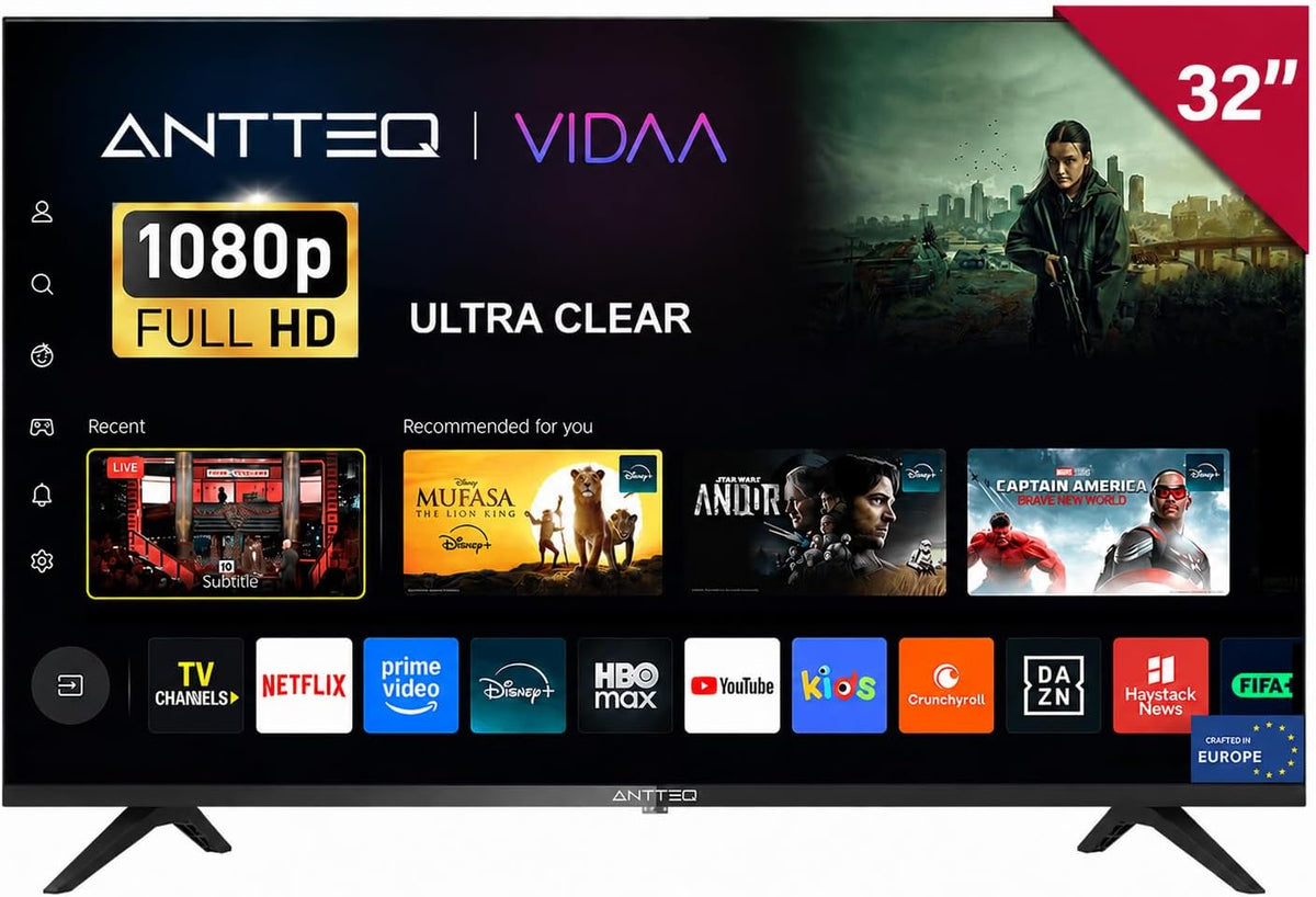 Antteq L32-AVF3N1 T¨¦l¨¦viseur, 32 Pouces, T¨¦l¨¦vision avec Molotov/Netflix/Prime Video/Disney+/Youtube/Rakuten/WiFi, 80cm, Wi-Fi, HDMI