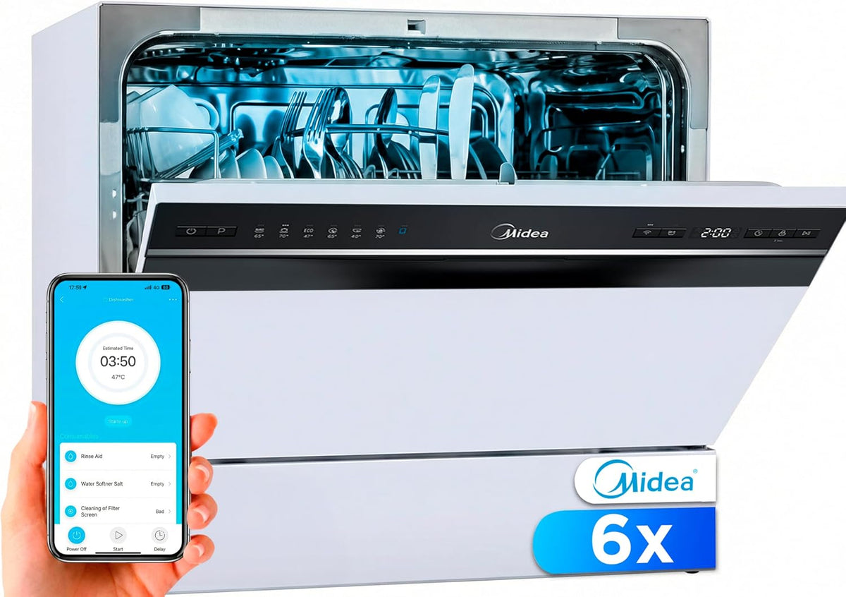 Midea Lave-vaisselle, 49 dB, verre, 55cm, 49dB, 6 Programmes, portable